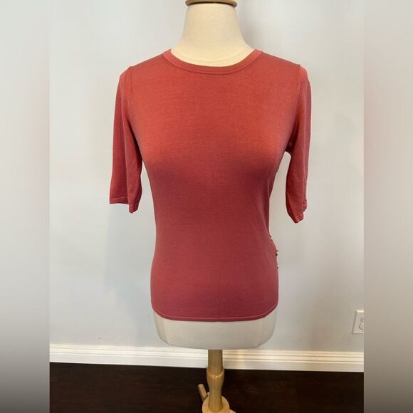 Burberry Women's Pink Short sleeve Silk Top T Shirt with Buttons Size Small - Picture 1 of 10